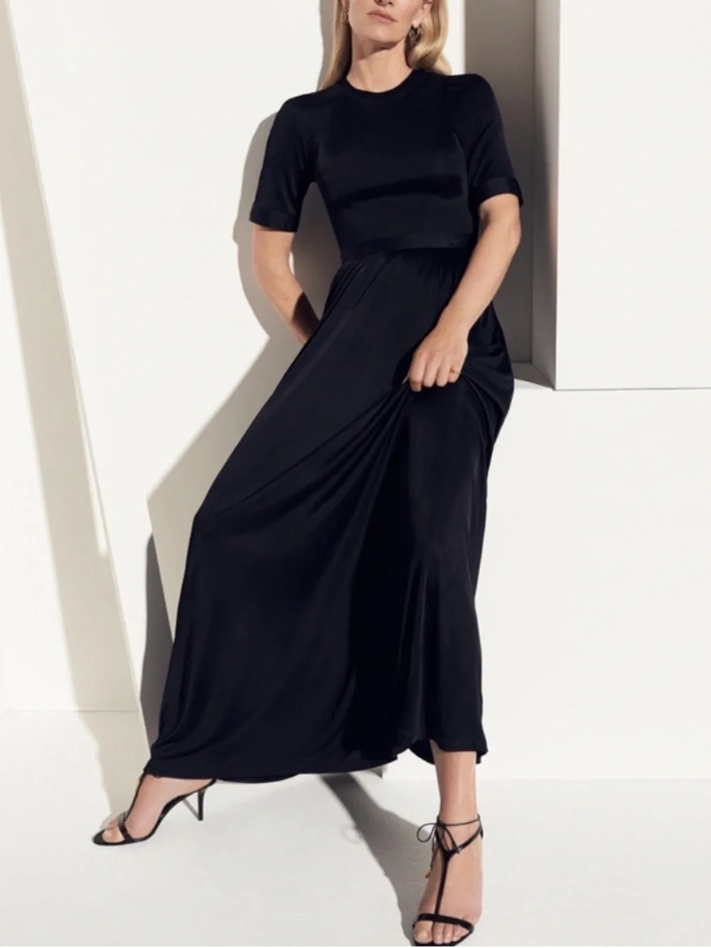G. Label by Goop Nina Crewneck Maxi Dress Black Sz: 6 Quiet Luxury Made in Italy - Picture 8 of 13